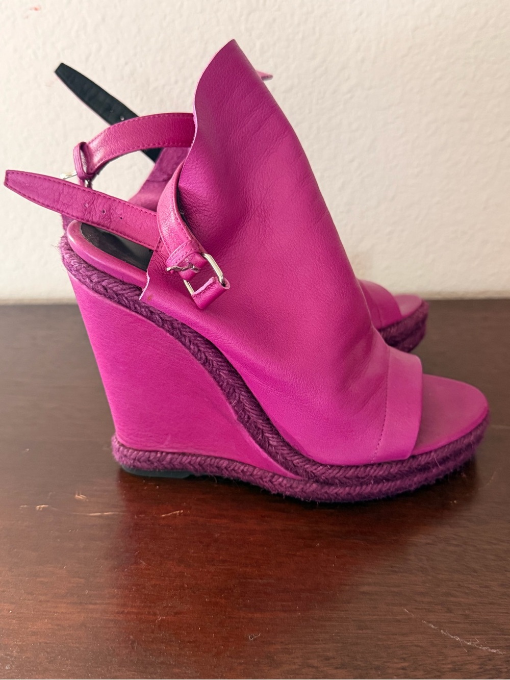 Balenciaga Fuchsia Leather Espadrille Wedge Sandals - Picture 1 of 4
